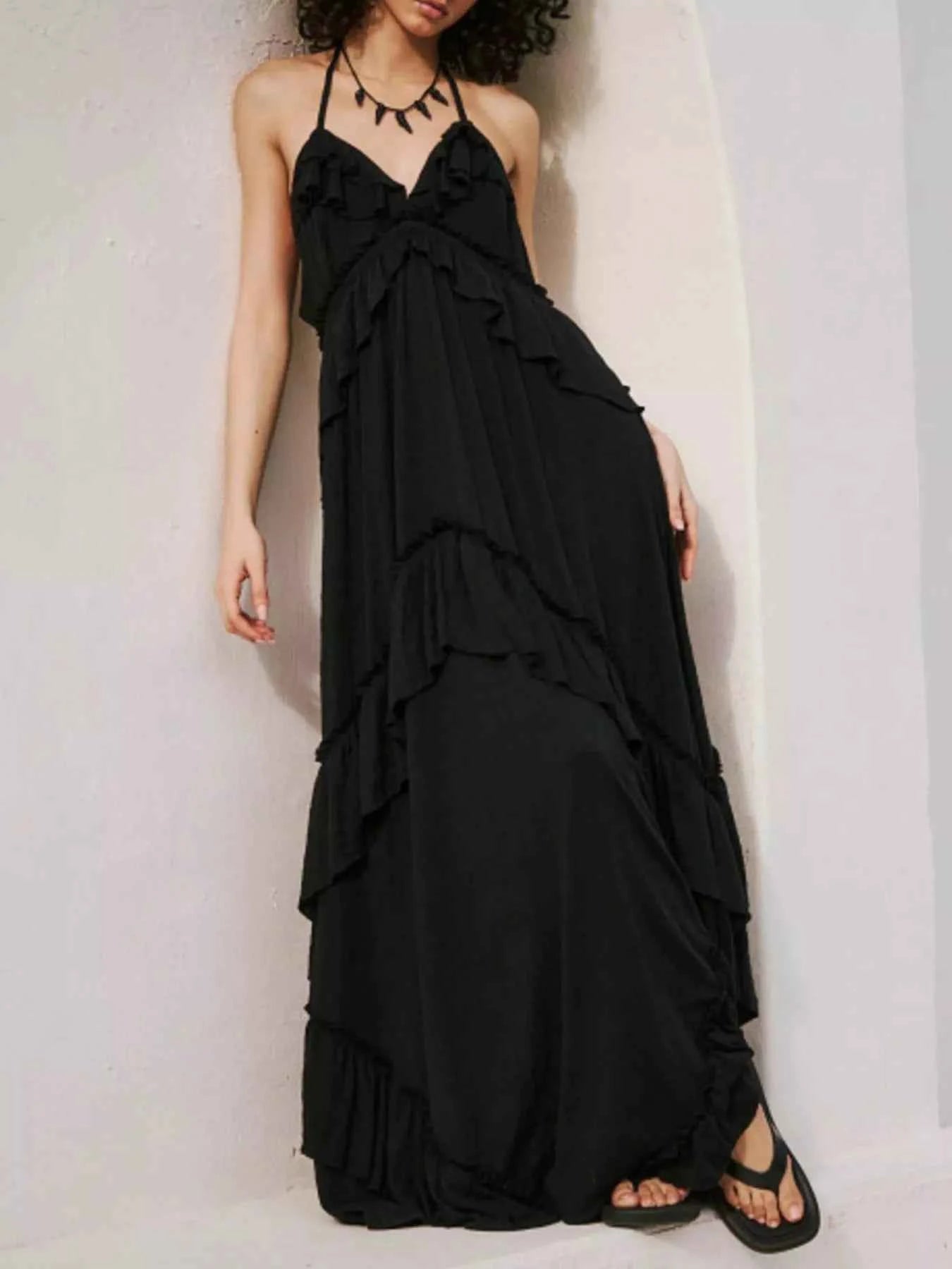 Ruffled Halter Neck Maxi Dress Black 3d968065-bfff-4430-a0dc-92d960a3029f-Max-Origin