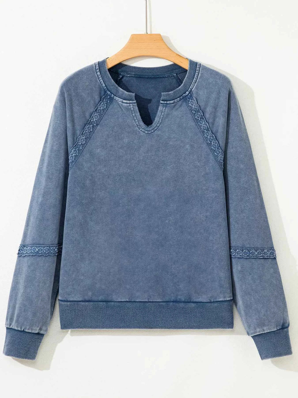 Lace Patchwork Detail Notched Neck Mineral Wash Baggy Sweatshirt 3da02cc1a50a44bbbc2e2518f3574c93-Max-Origin