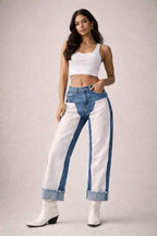 Low Rise Cuffed Jeans with Pink Vinyl Croc Panels 3da37923-548f-4c9c-845d-70f4b4015d01