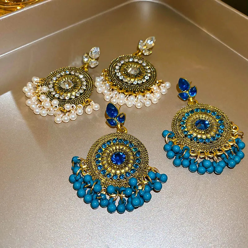 Rhinestone Alloy Bead Dangle Earrings 3daa6db7-3a23-4f58-a91e-7654826ccf83-Max