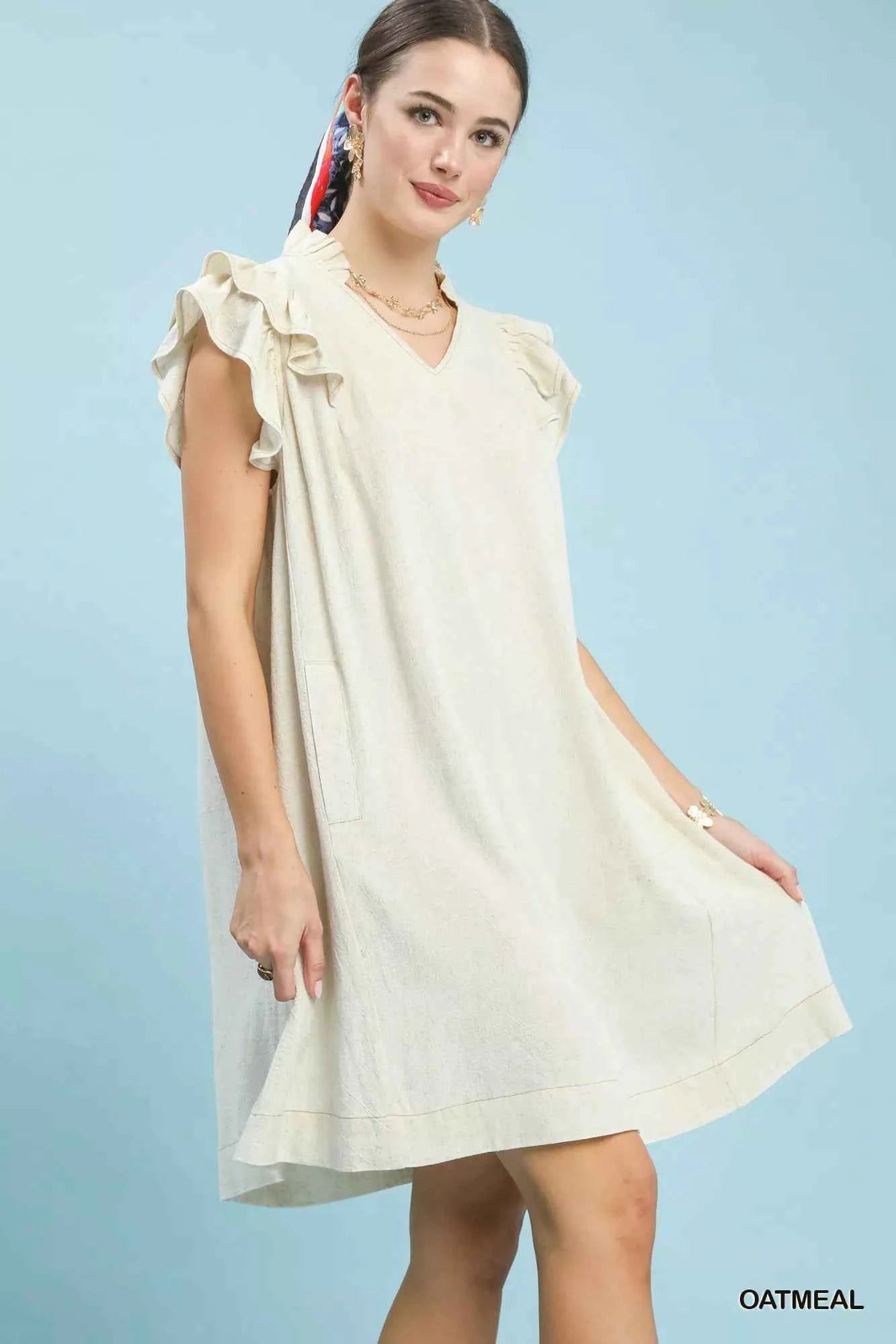 Umgee Linen Flutter Sleeve Shift Dress with Pockets 3daaa48c-61b2-44f1-9187-5855d907aa1e-Max-Origin