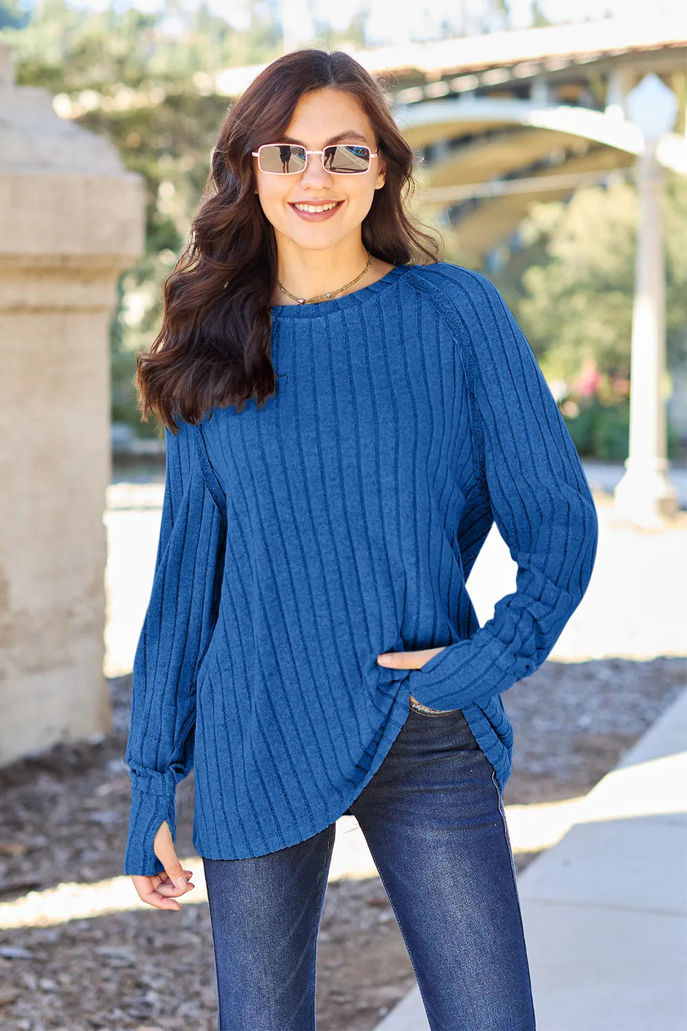 Basic Bae Full Size Ribbed Round Neck Long Sleeve Knit Top Royal Blue 3db01479ff87436e9b25d02c53975de0-Max