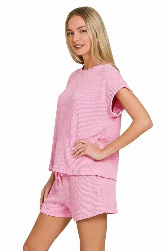 Raised Rib Cap Sleeve Top & Shorts Set 3db2c362-f9c5-4d82-bb91-56723bc378f3-Max-Origin