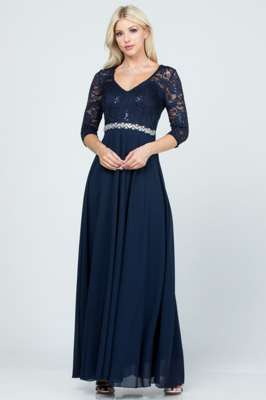 Plus Size A-Line Evening Dress – 3/4 Sleeve Lace Rhinestone Waist Gown Navy 3dc6fc8c-165c-4b6f-b9b9-1dbcf1f8e5f3