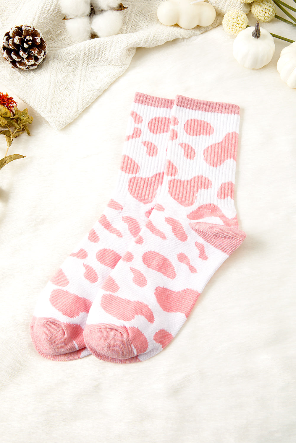 Pink Cow Print Fashion Crew Socks 3dc9144516d81a84