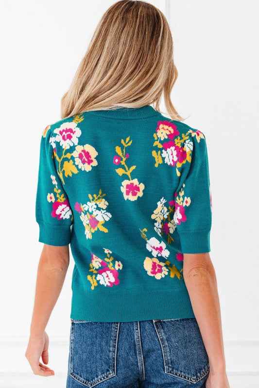 Floral Knit Crewneck Short Sleeve Top 3dcc18cf-ed12-4f11-b665-ef62b39cab14