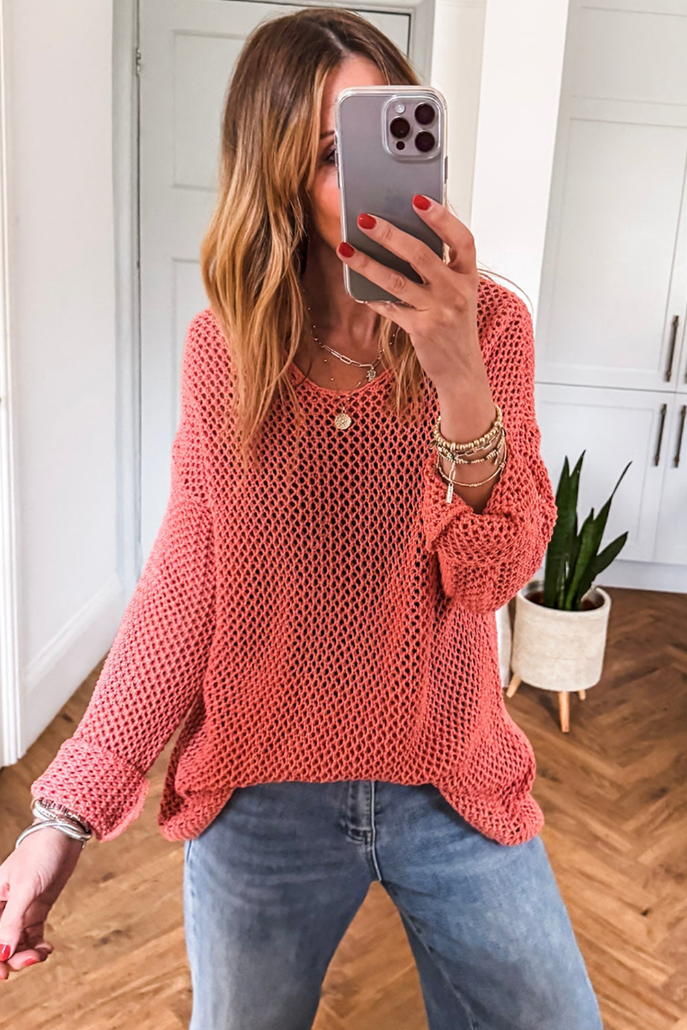 Coral Crochet Hollow-out Knit Sweater 3dcd8c473643a060