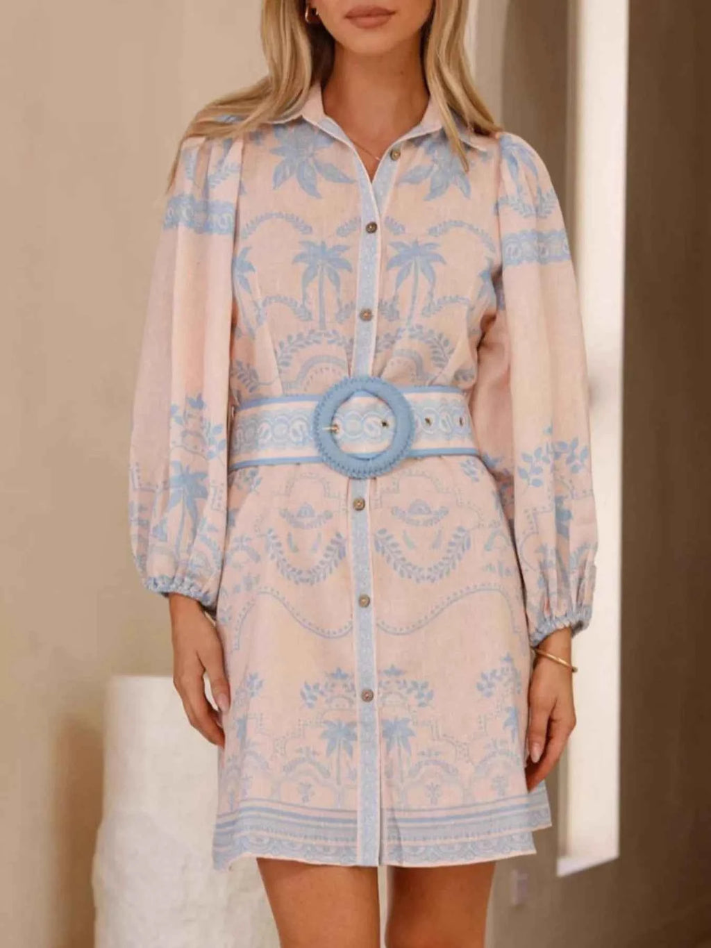 Printed Button Down Shirt Dress with Belt 3dcd97a6-8174-4881-b6e5-af0dcedc7ec6-Max-Origin