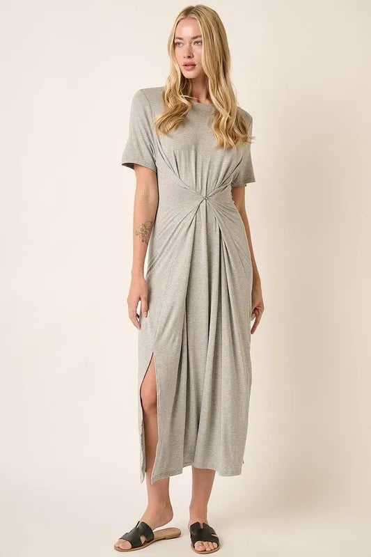 Mittoshop Side Slit Round Neck Short Sleeve Dress 3dd8c2fe-fe26-4259-bf08-a1f5f23fc4e8-Max
