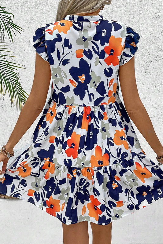 Orange Floral Print Notched Neck Flutter Sleeve Mini Dress 3ddbcb31593a3a61