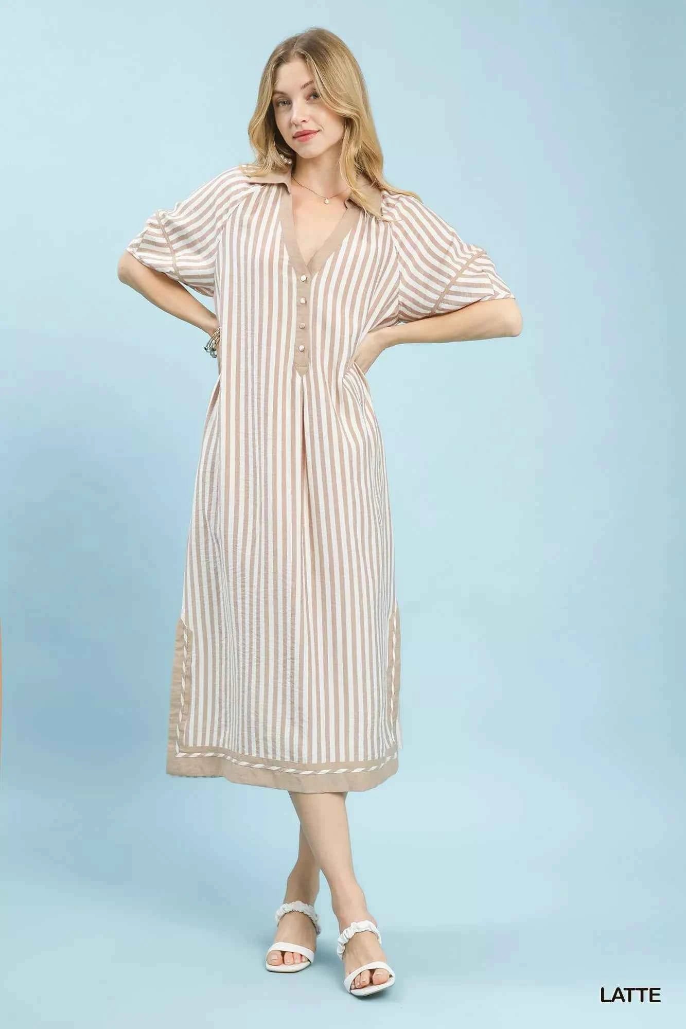 Umgee Coastal Stripe Midi Dress with Side Slit LATTE 3ddeb148-dcf1-41e0-8469-7a989749b0fe-Max-Origin