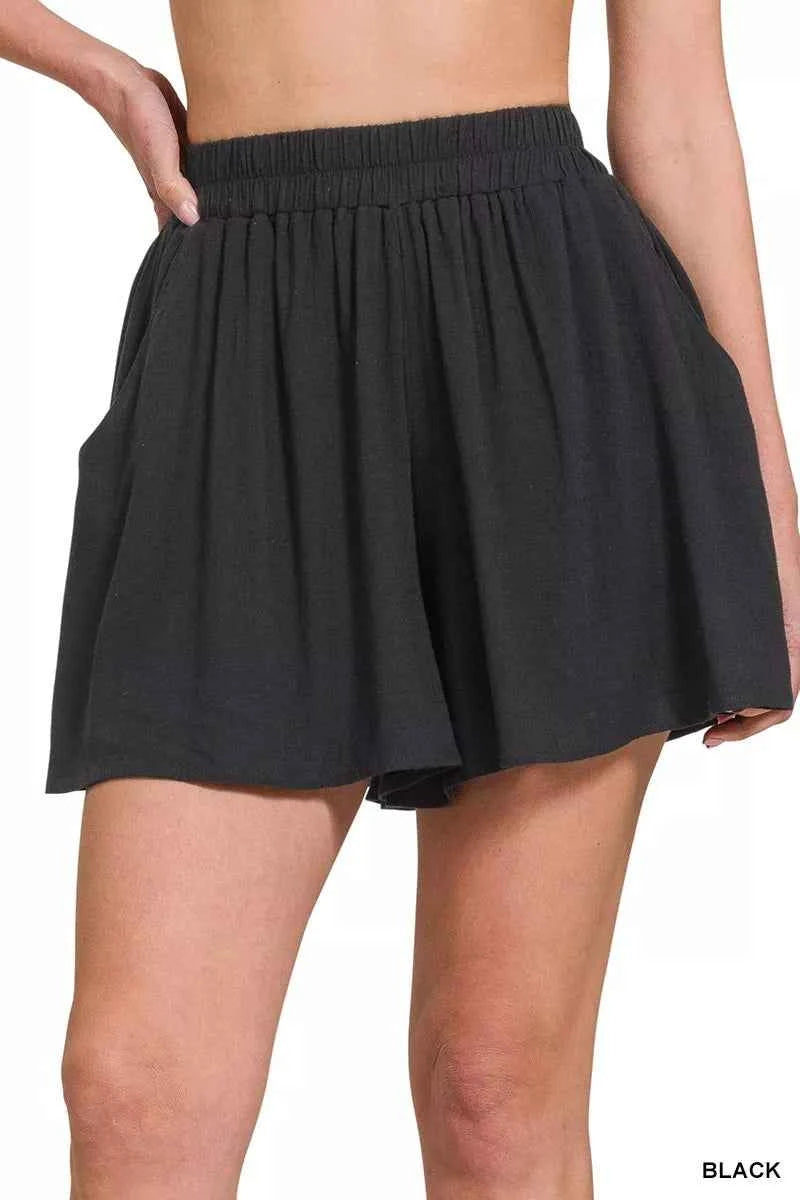 Zenana Woven Elastic Band Shorts With Pocket BLACK 3deaf9ac07fb47169730027e6cc35aed-Max-Origin