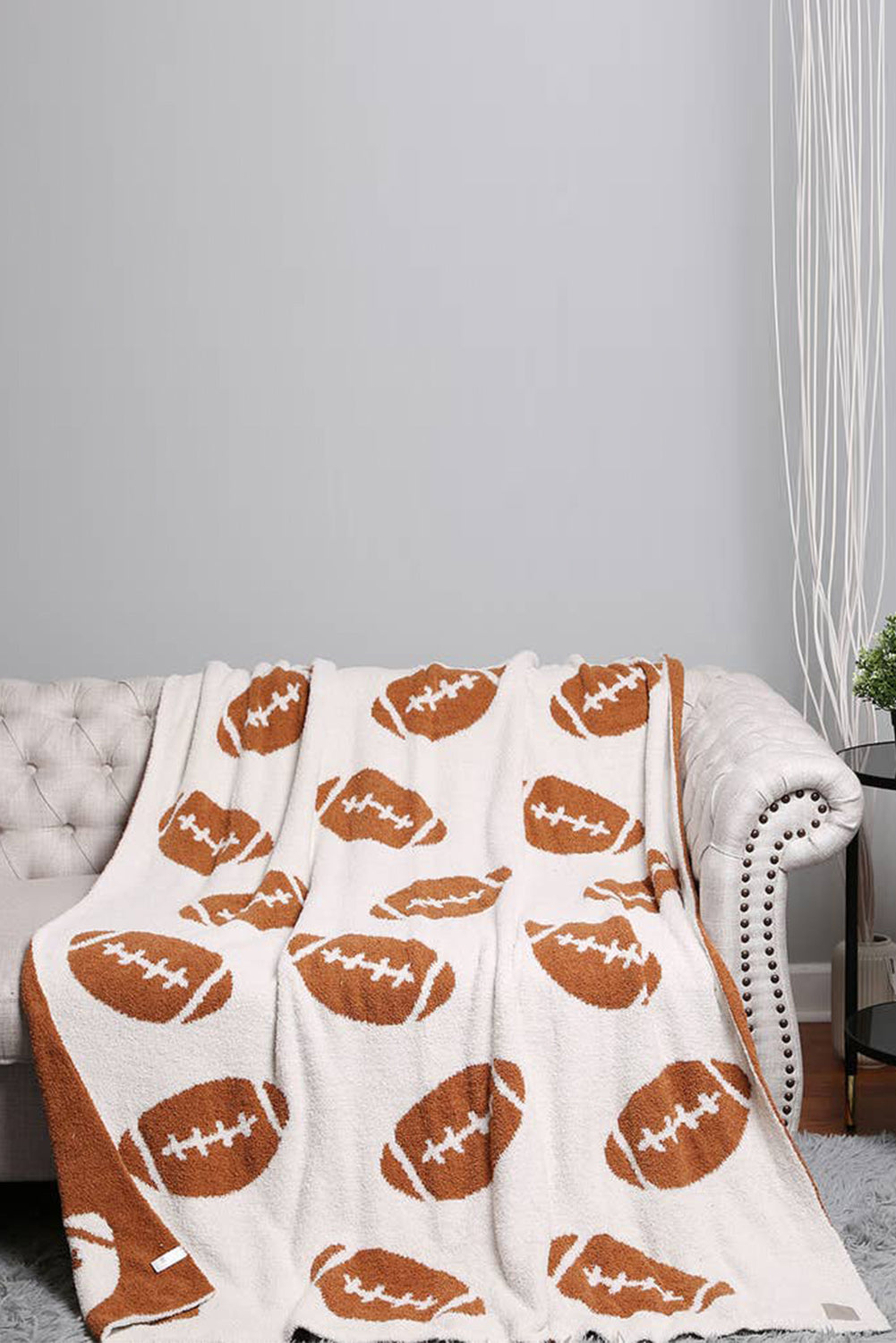 Chestnut Football Pattern Color Block Throw Blanket 3decf12505addc32