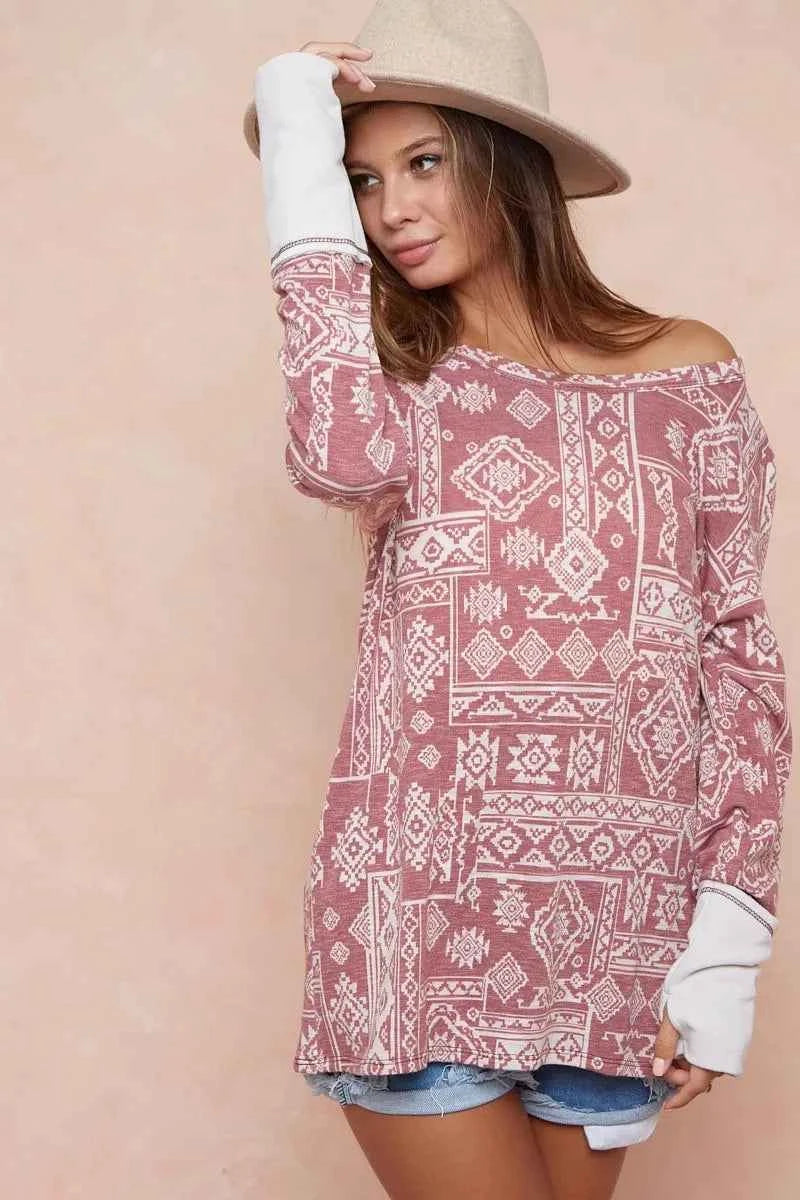 Aztec Print French Terry Top with Thumb Opening 3dee06f9d9be45219b62c8efc918f255-Max-Origin