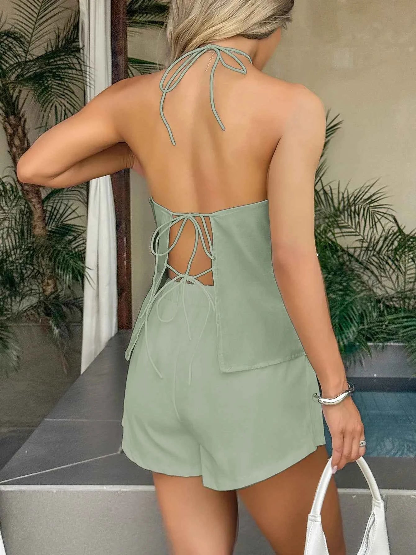 Tied Front Halter Neck Cami and Shorts Set 3df56ab6-654c-4e10-9c85-724474ac8849-Max-Origin