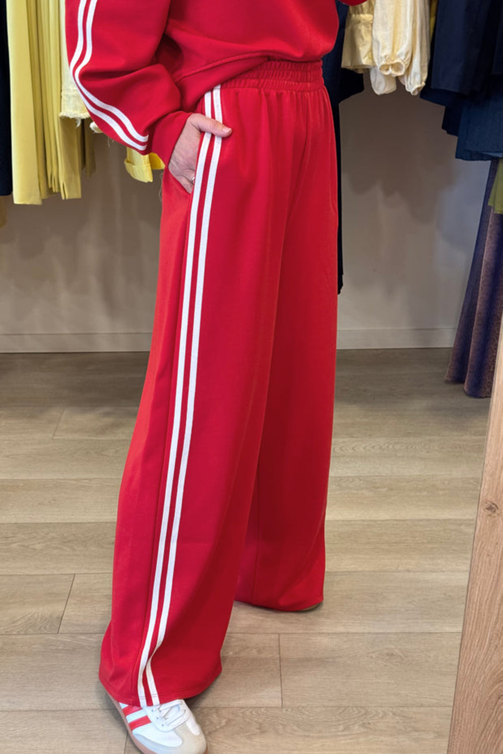 Dirty Blue Varsity Striped Detail Cropped Pullover Wide Leg Pants 2pcs Outfit 3df68cd187be5d9b