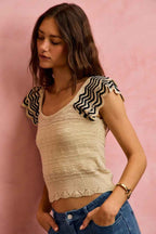 SO ME Wavy Textured Knit Top With Fluttered Sleeves 3dfb19ea4de748c287592aaca2ec6f68-Max