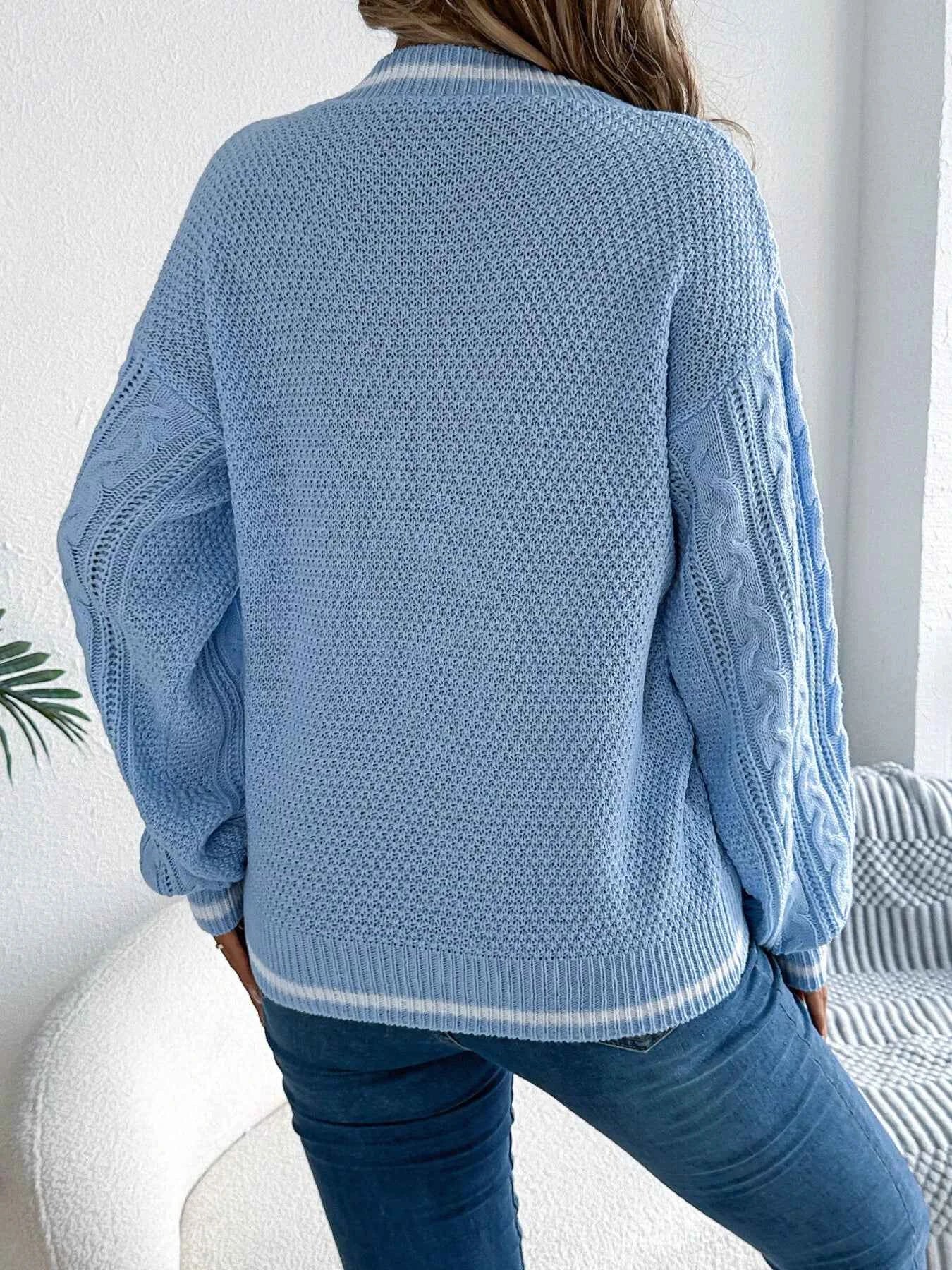 Cable Knit V-Neck Long Sleeve Sweater 3dfb653e88d54df2a1056d781adf4e36-Max-Origin