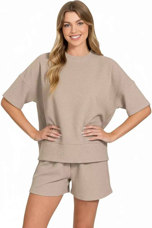 Ribbed Round Neck Waist Banded Tee & Shorts Set 3dfd1df3-aed7-4ceb-b403-1192f0a203a7-Max-Origin
