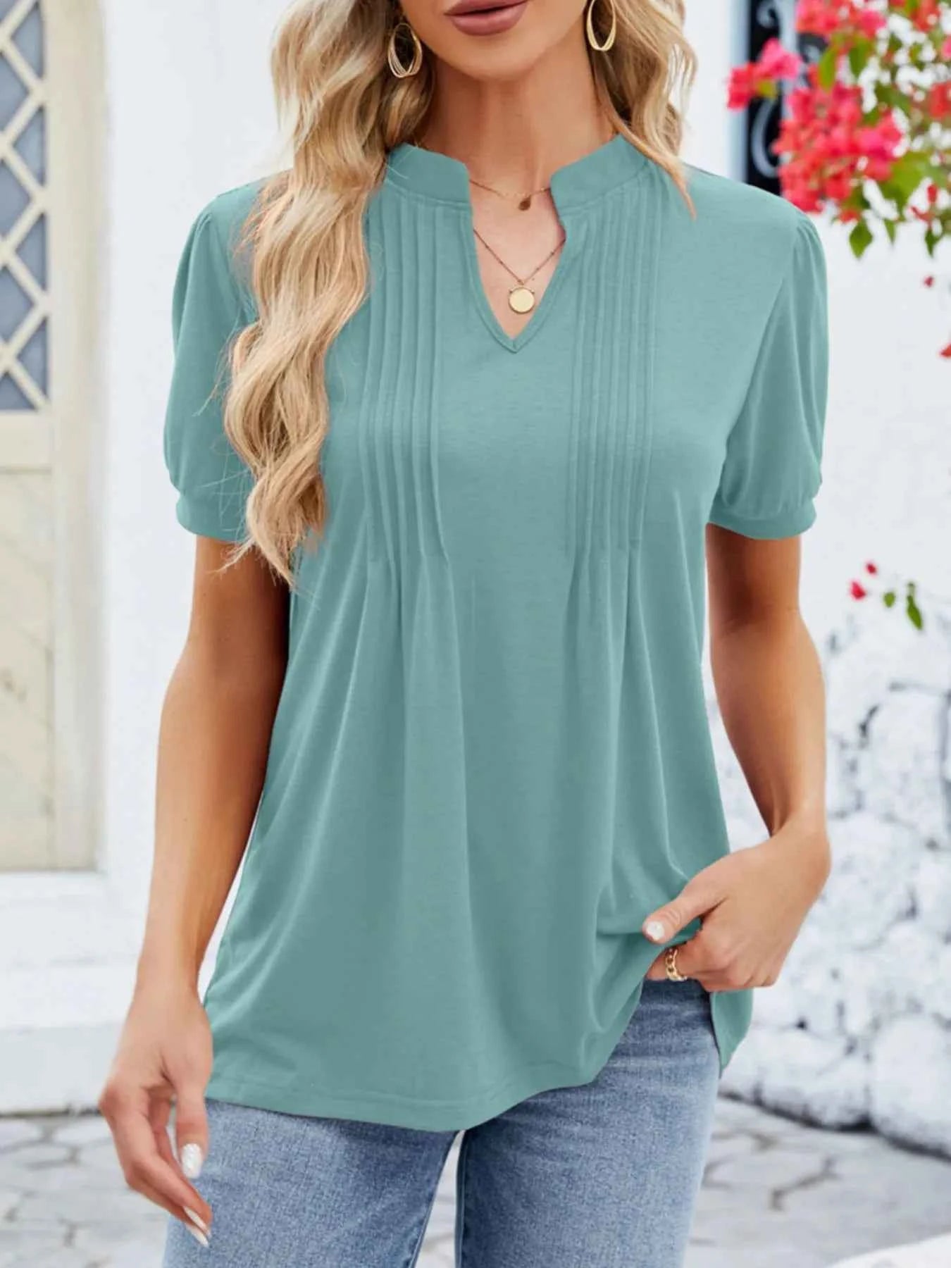 Notched Short Sleeve T-Shirt 3e00a029-0f33-4e03-bbd6-101afb199028-Max-Origin