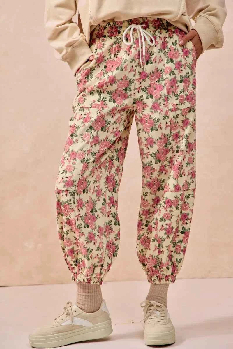 BiBi Floral Printed Twill Drawstring Pants With Elastic Band 3e04e723665247c8b7f6322fbb91b789-Max-Origin