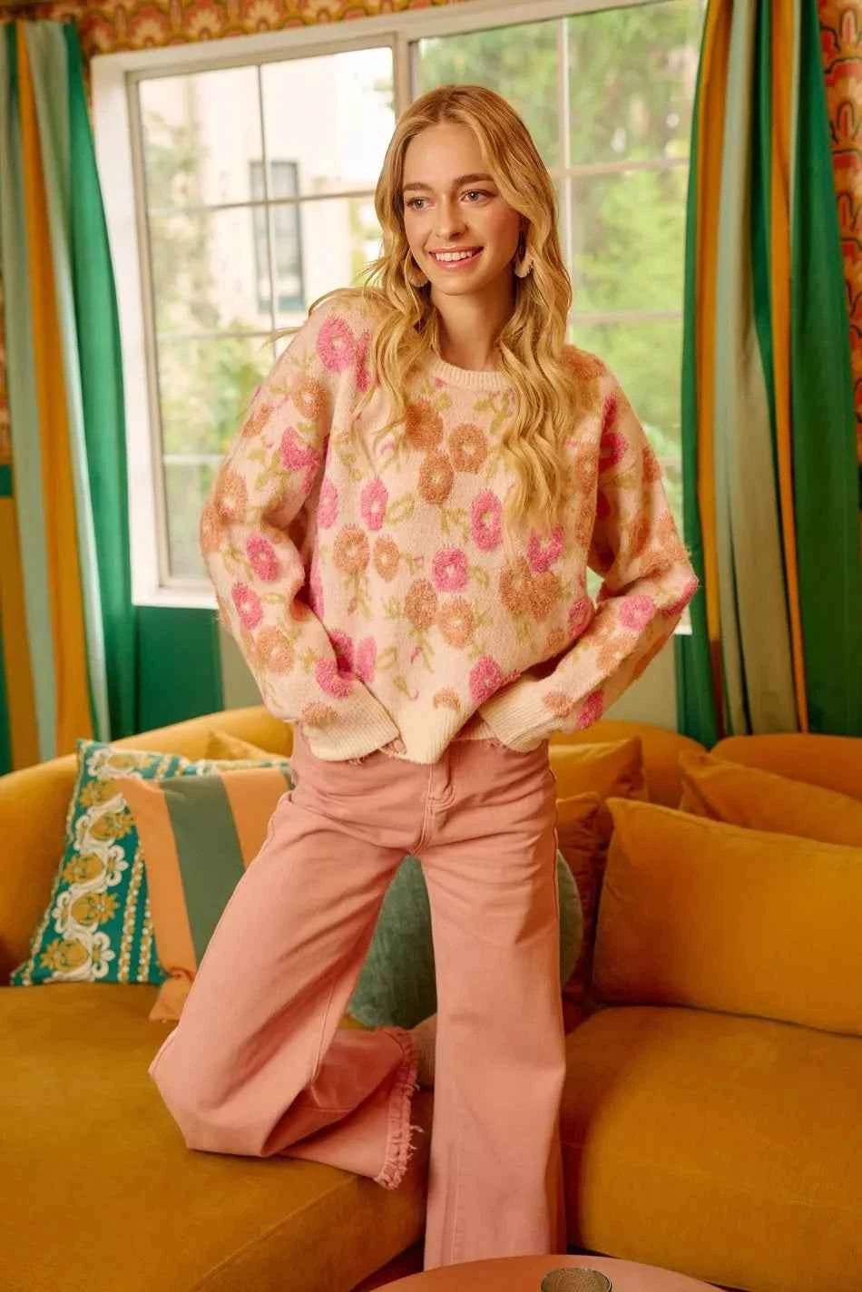 BiBi Towel Texture Floral Pattern Sweater IVORY 3e093c12ad904cc39beda3abc8c5ef16-Max-Origin