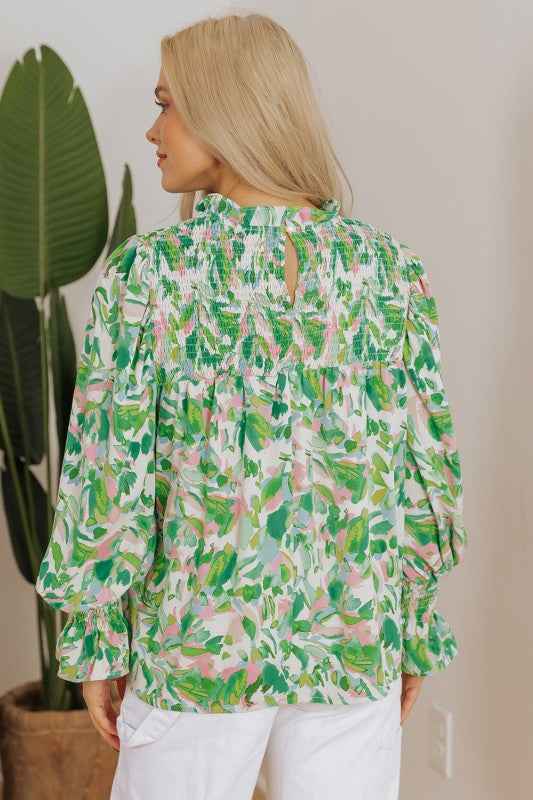 Milena Sleeve Shirred Mock Blouse 3e0e3f97-5122-4a34-8fc8-014cc2f99a4d