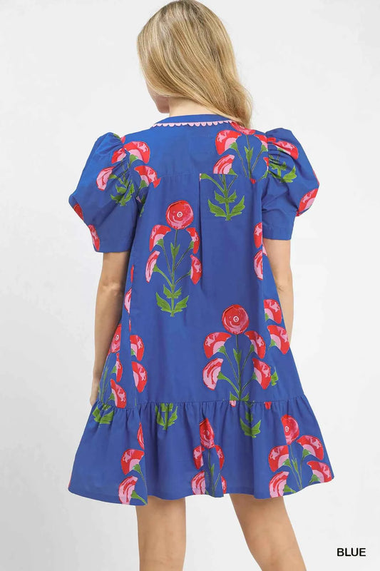 Floral Print Puff Sleeve Mini Dress with Scallop Trim 3e11f215-e353-4e33-bd6e-54a63f3b9564-Max-Origin