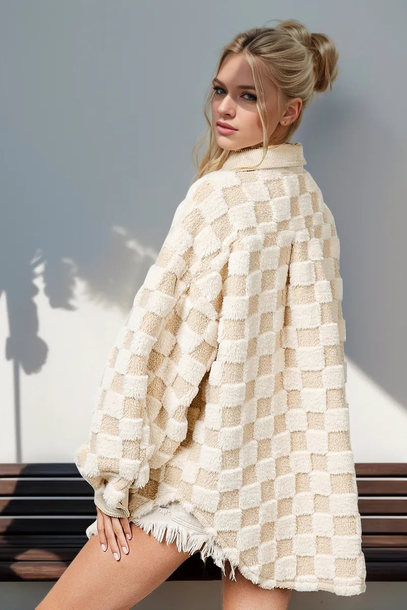 Double Take Button Up Fuzzy Checkered Shacket 3e14f821-c3ce-4045-860f-9085cc7cd32f-Max