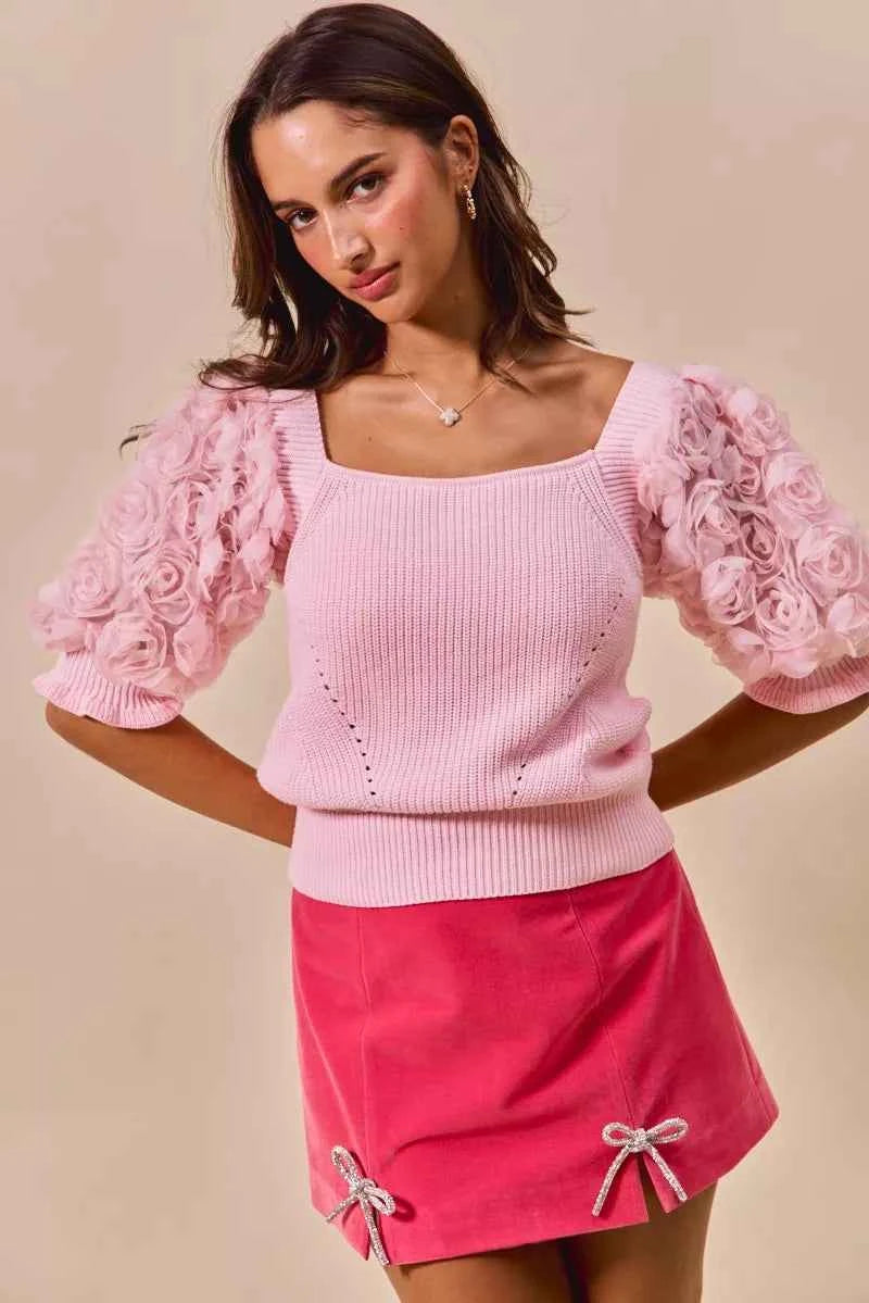 SO ME Rosette Sleeves Square Neck Sweater Knit Top 3e18caf7-19bb-4843-8840-cfed53514dd9-Max-Origin