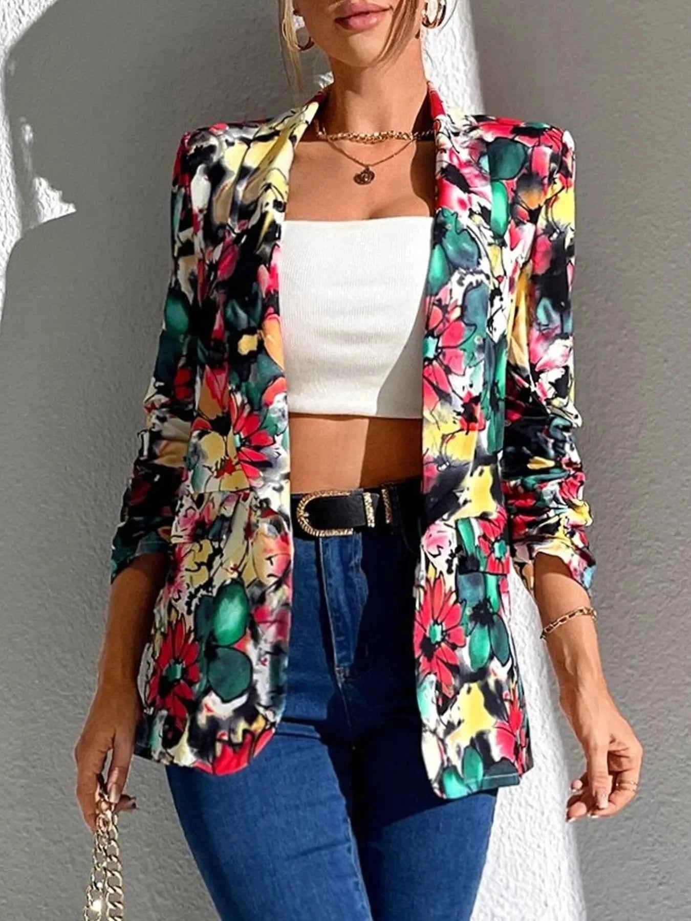 Vibrant Floral Print Open Front Blazer 3e1db088-34ca-426e-a9a8-dd44d1189cb0-Max-Origin