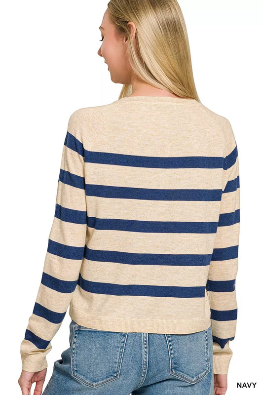 Lightweight Wool Blend Striped Round Neck Sweater 3e2471cc-15c4-40b6-8070-88bf6e5e9dde-Max-Origin
