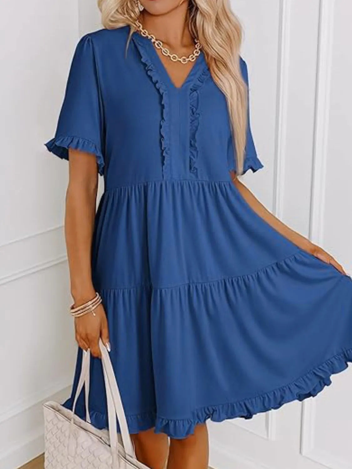 Tiered Notched Short Sleeve Mini Dress 3e2918df-f18a-4f58-968e-e1dbc9bcb63e-Max-Origin