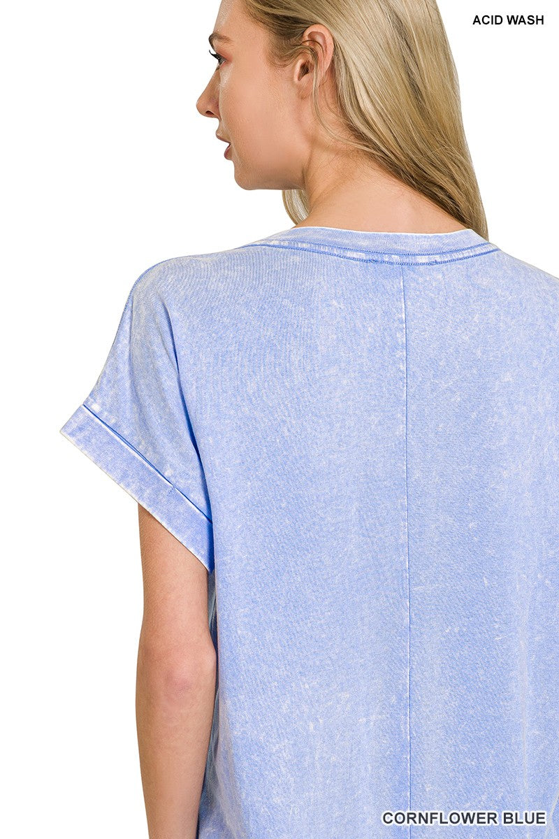 Zenana Washed Exposed Seam Short Sleeve T-Shirt Dress 3e335f6f70954a28a1bbdab051930a05-Max