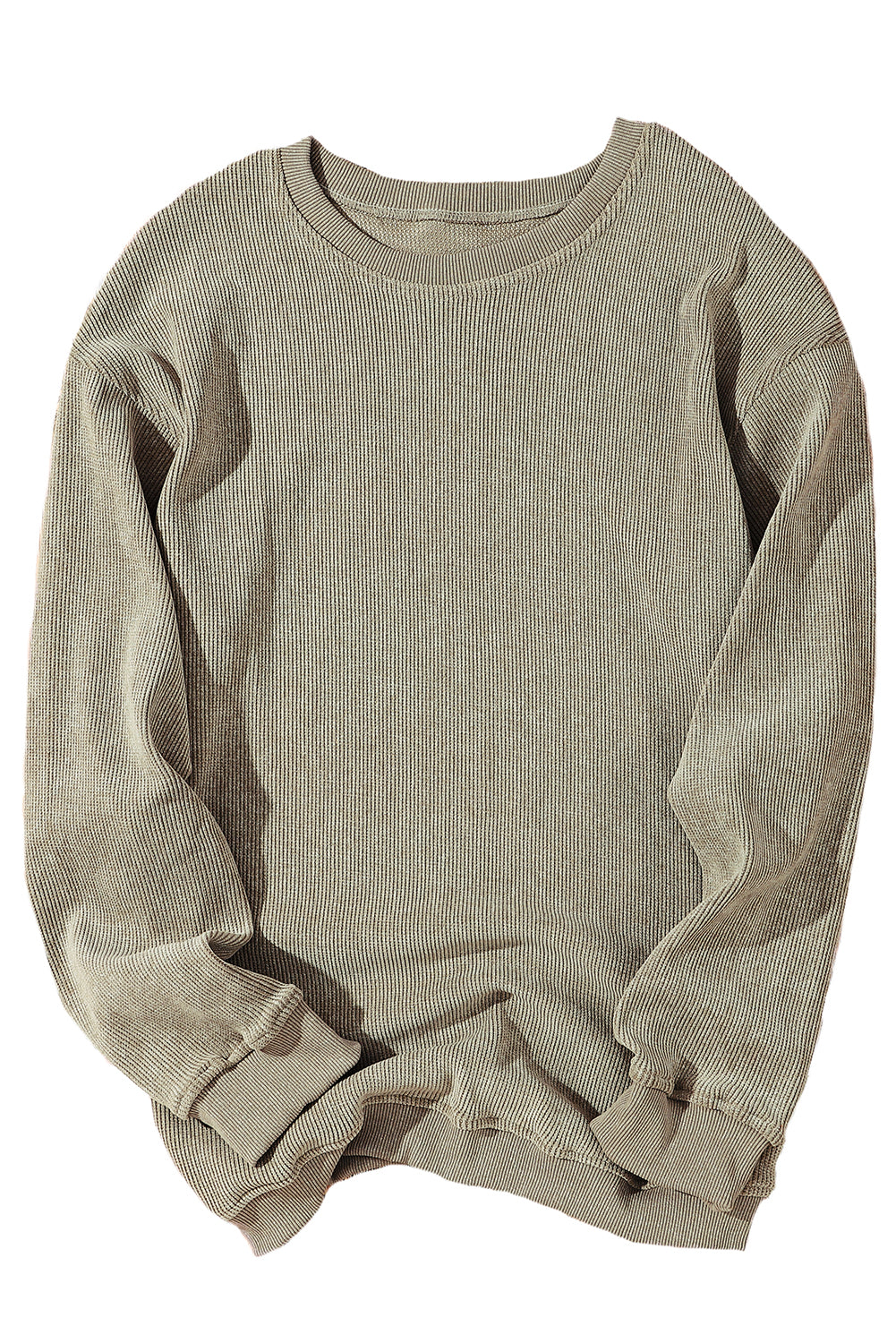 Green Ribbed Round Neck Drop Sleeve Pullover Sweatshirt 3e34ce55b625c5fb