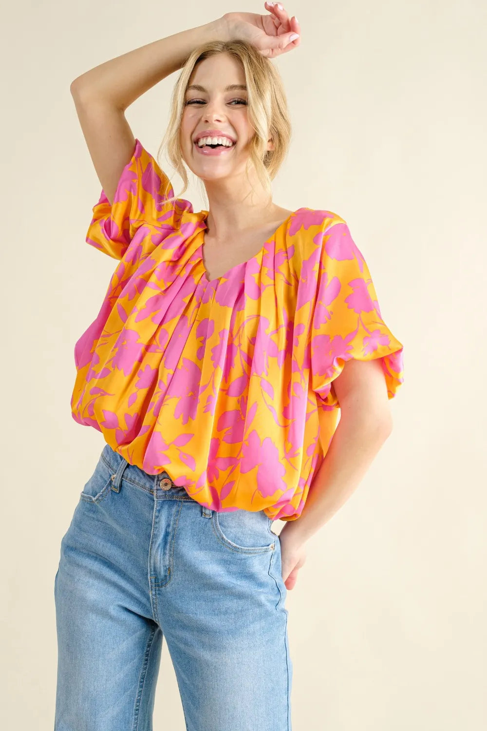 And The Why Full Size Printed Satin Bubble Hem Top 3e4125c9-afae-4afb-a6e5-069f1478a031-Max