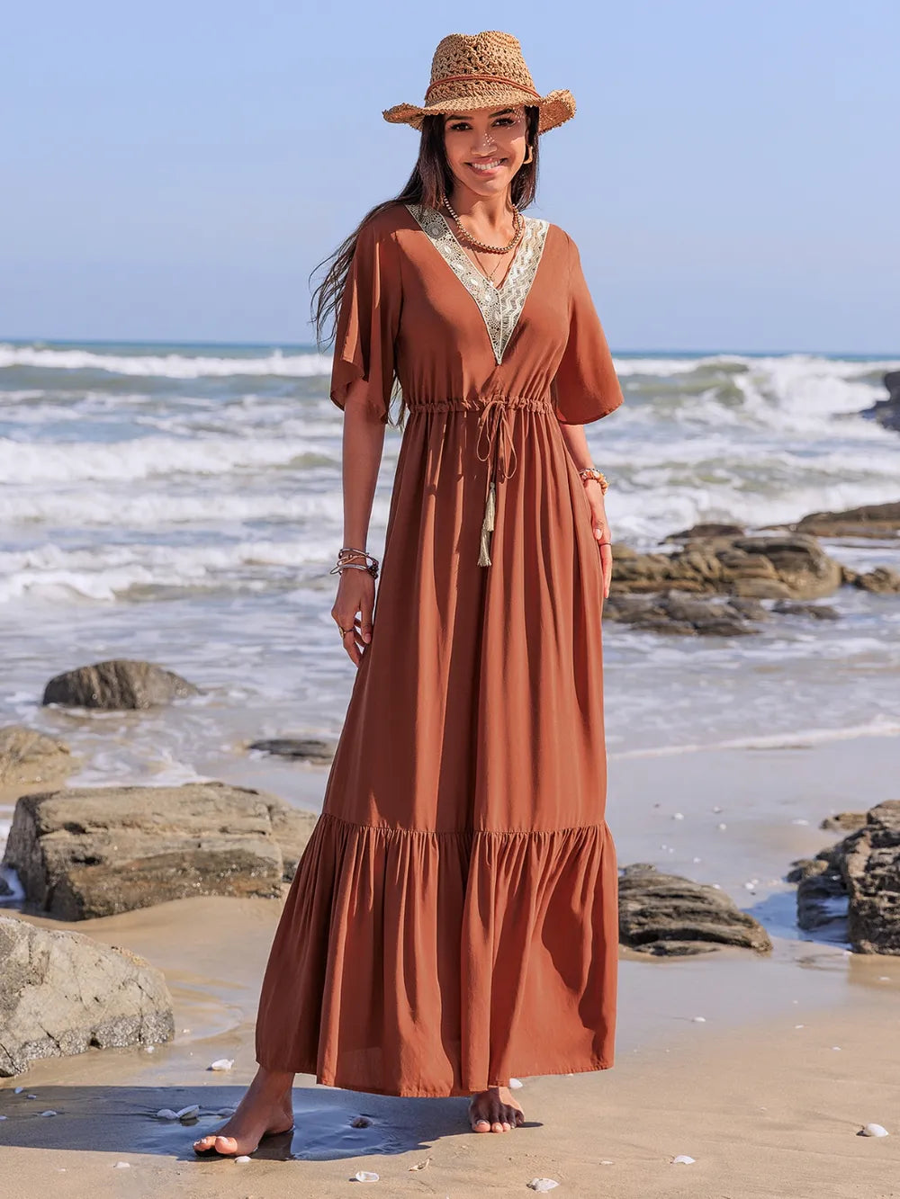 Ruffled Tassel V-Neck Flutter Sleeve Dress 3e4318cd-87ee-49a2-8038-7e6199475a46-Max