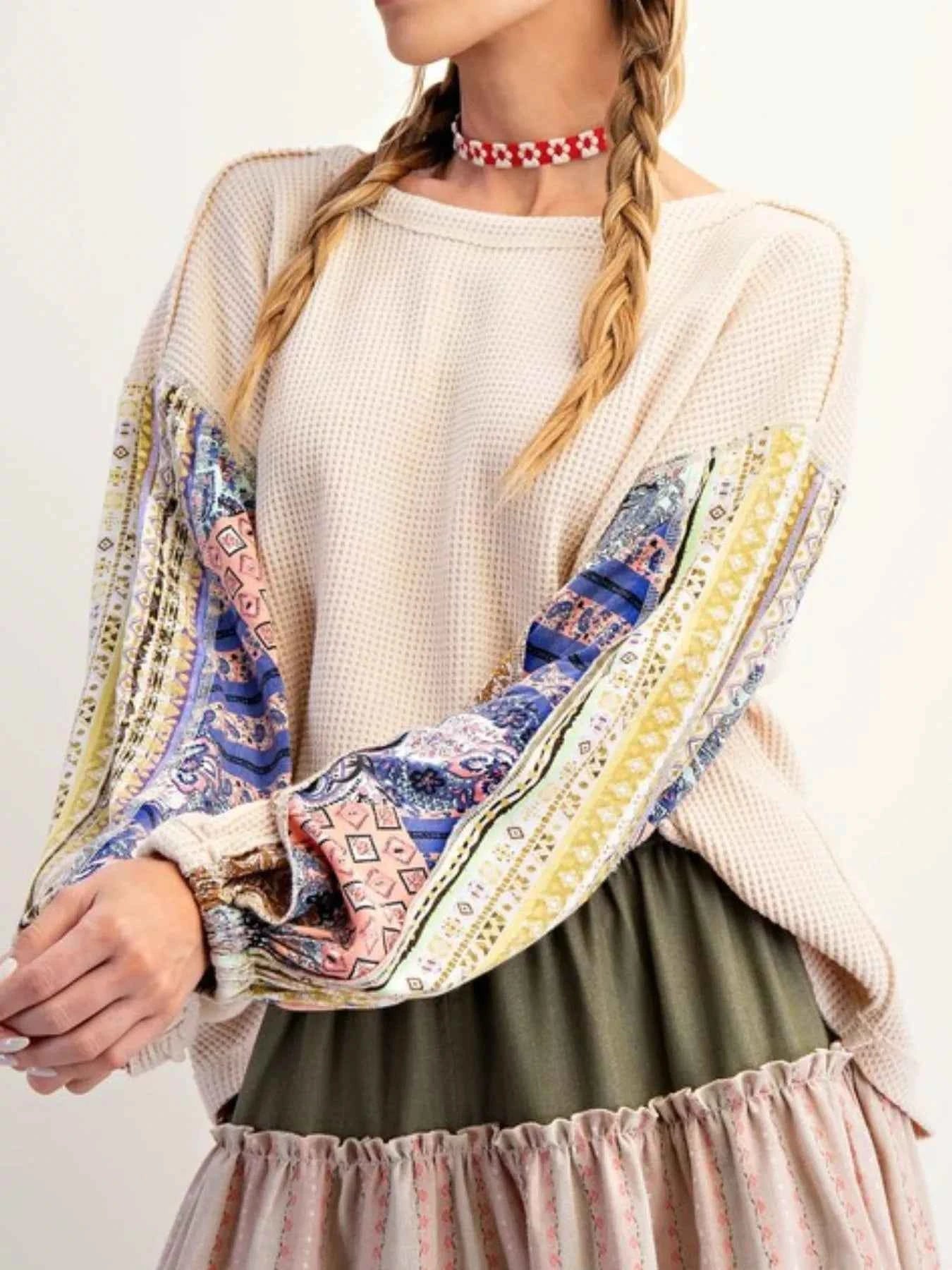 Waffle Knit Round Neck Dropped Shoulder Sweatshirt 3e51f99b-07b5-41dd-966c-bd1097b8b807-Max-Origin