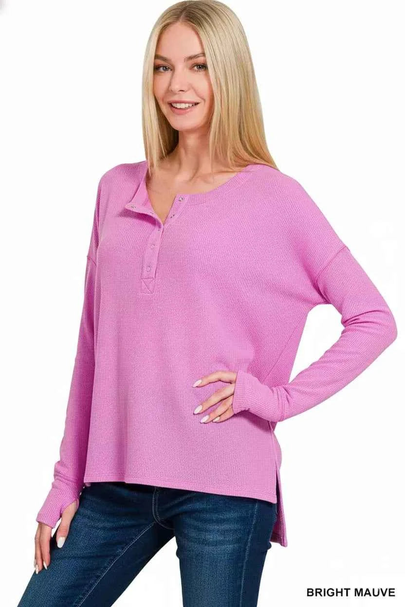 Zenana Waffle Thumb Hole Cuffs Henley Tee 3e5be69c-5dd0-4d0e-86ed-d7d57a8dd940-Max-Origin