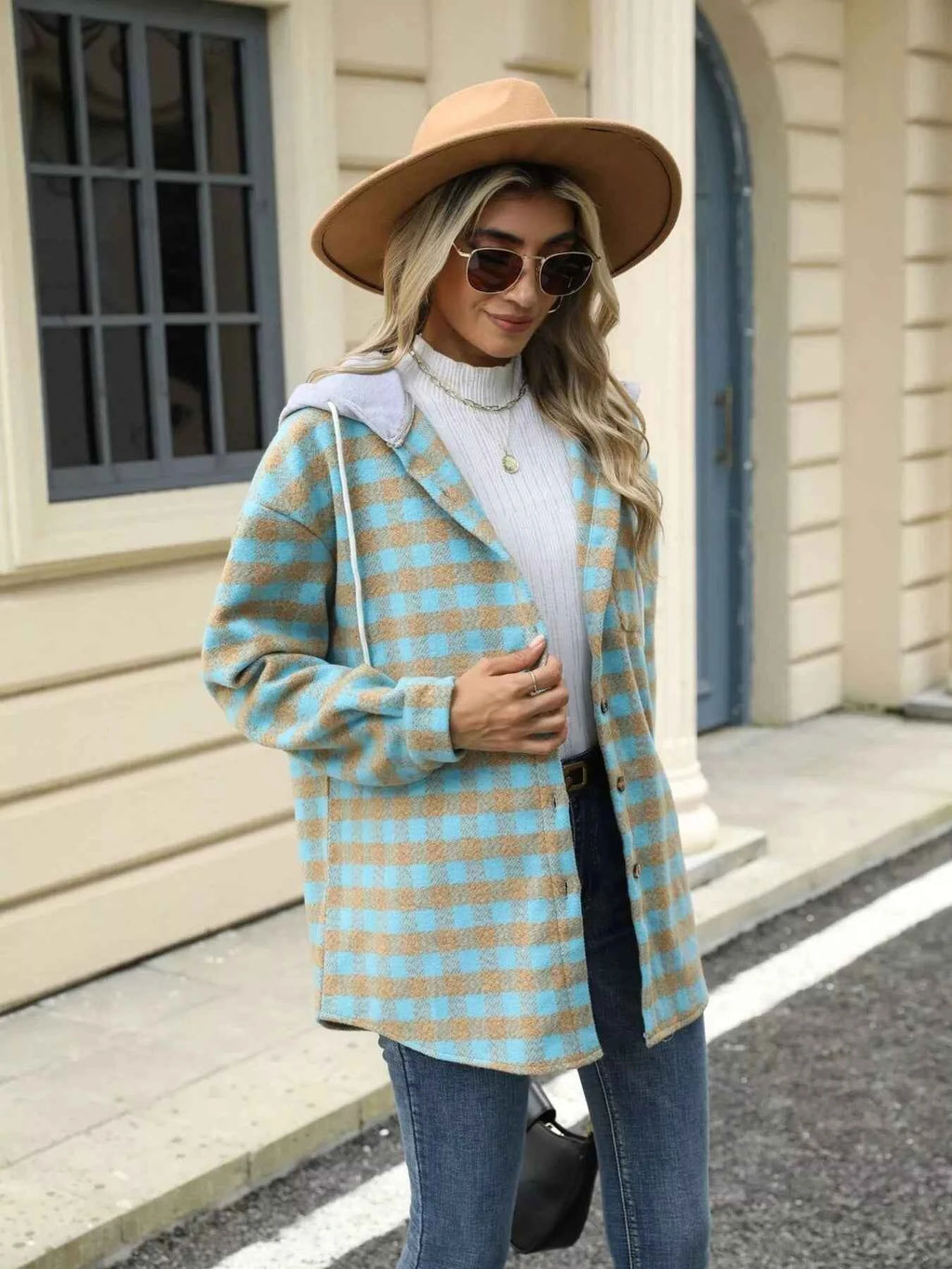 Plaid Button Up Long Sleeve Drawstring Hooded Jacket 3e5cce84ff0f4238bb7b357273772bf8-Max-Origin