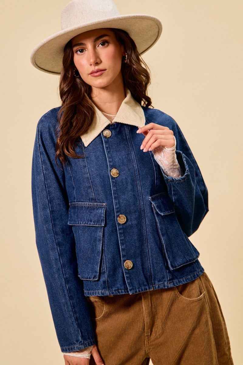 SO ME Zip Up And Buttoned Denim Jacket 3e6079b05efe4b83b90c7c355041fce1-Max