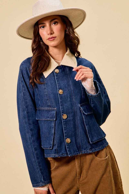 Zip Up And Buttoned Denim Jacket 3e6079b05efe4b83b90c7c355041fce1-Max