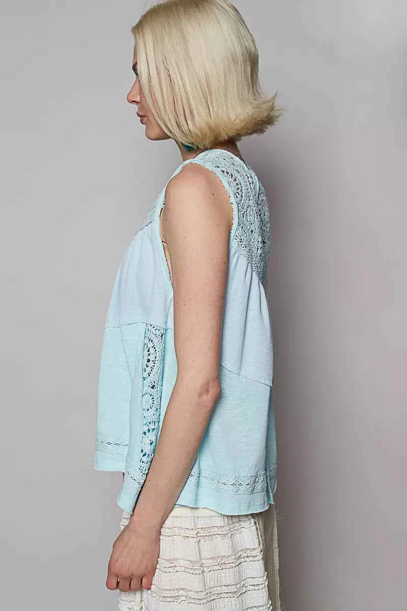 Round Neck Sleeveless Top with Crochet Contrast 3e6aa4e2-5bc8-4f66-9c55-37887eb9437c-Max-Origin