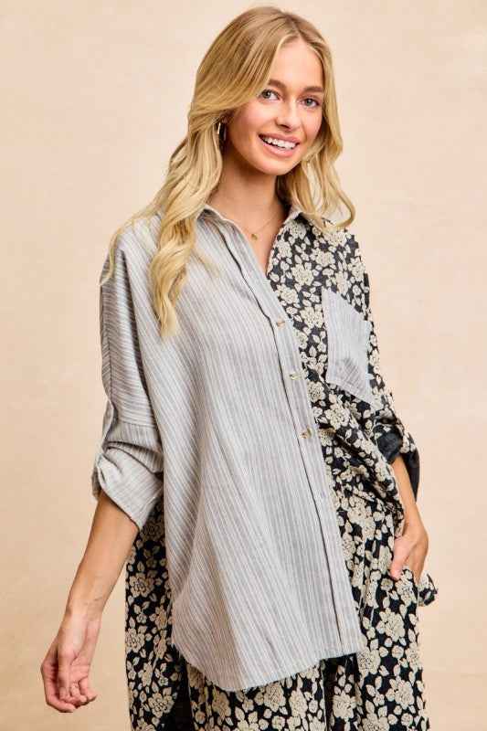 BiBi Stripes Jacquard Floral Mix And Match Shirt Top 3e708d3fdb61482392a05a506a6953a2-Max