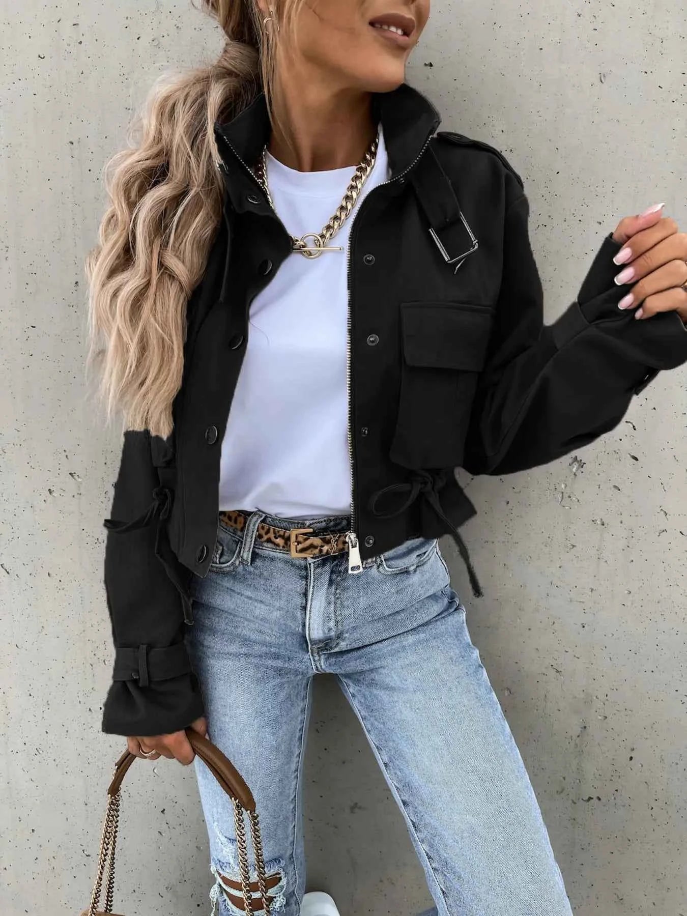 Snap Down Long Sleeve Jacket Black 3e789dfdf1794090972957b4a9f8cc01-Max-Origin