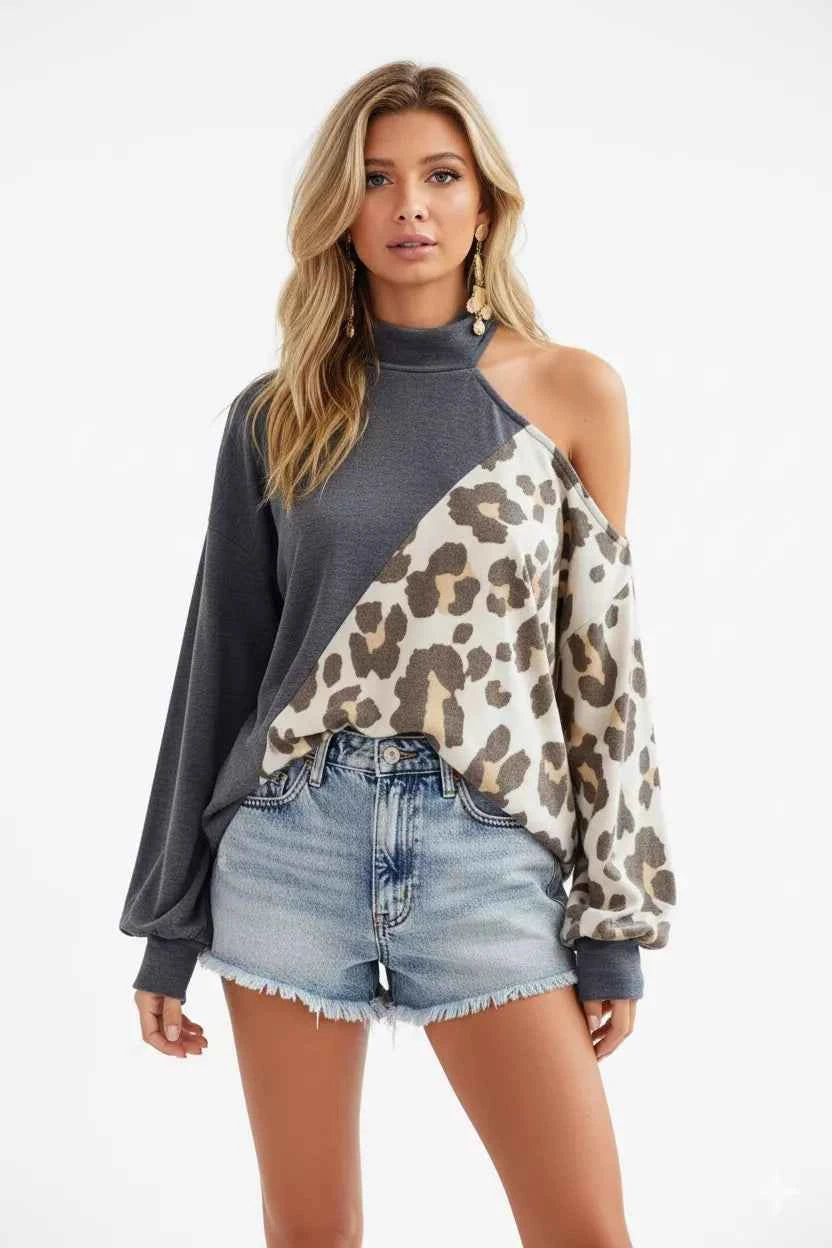 BiBi French Terry Knit Color Block Cold Shoulder Sweatshirt With Leopard 3e7e7644-9aa8-4b95-a420-57ffa57a73a9-Max-Origin