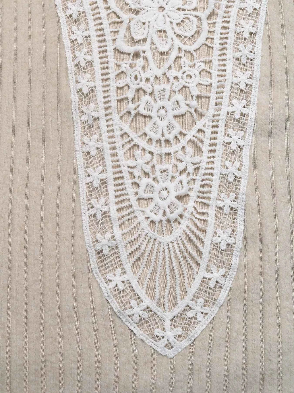 Lace Detail Ribbed Knit Long Sleeve T-Shirt