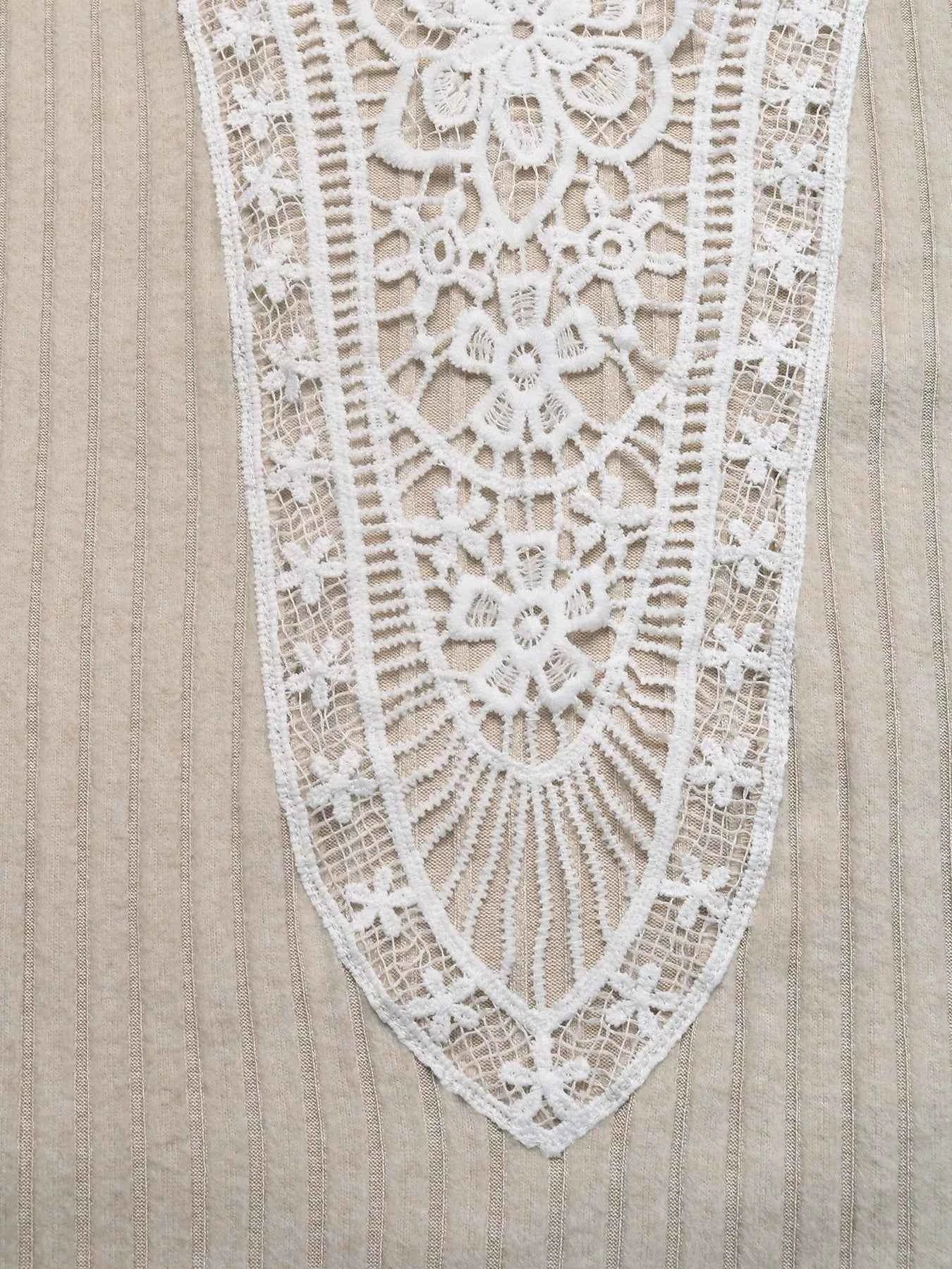 Lace Detail Ribbed Knit Long Sleeve T-Shirt