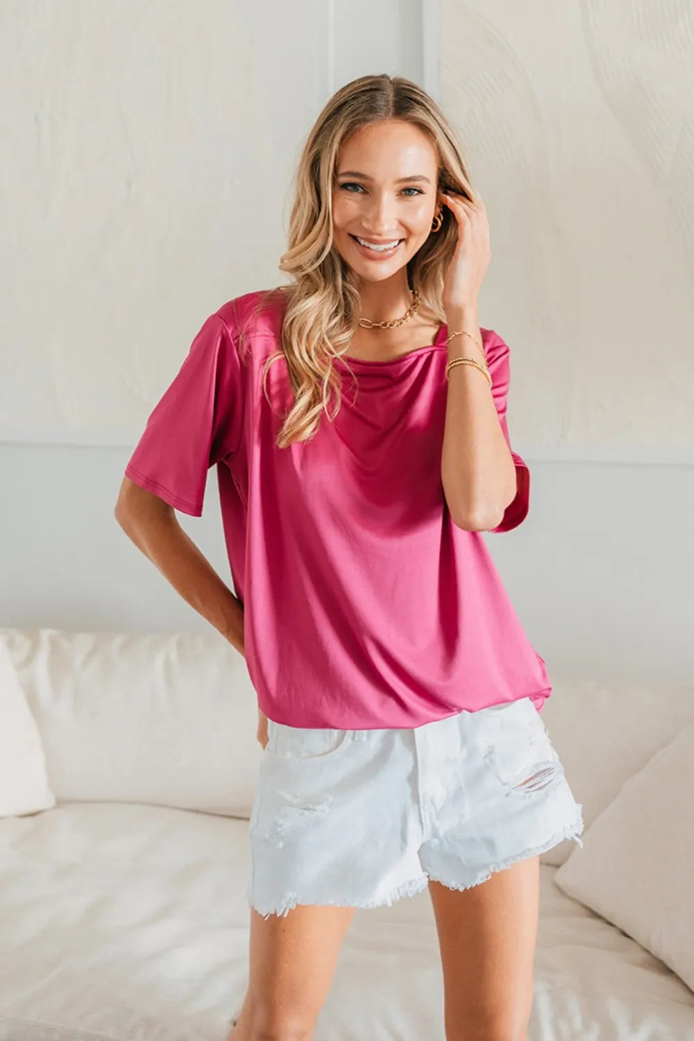 Sew In Love Full Size Square Neck Short Sleeve Top Fuchsia 3e95b5e2-db9b-47b0-9ad5-fad62b43a278-Max