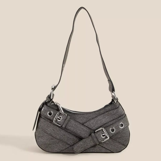 Fame Denim Belt Accent Shoulder Bag BK One Size 3e95f41c6f6448088375506c2866ae39-Max-Origin